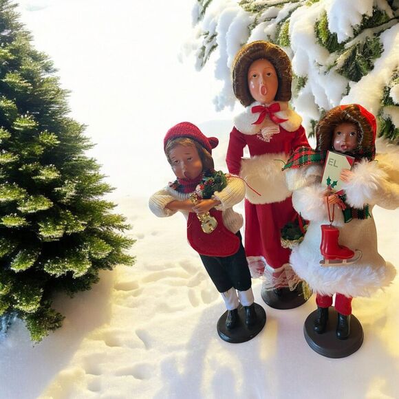 Christmas Carolers Figurines Lot Of 3 Woman, Boy And Girl Open Mouth 9-11” - Picture 1 of 7